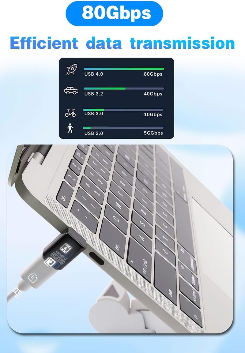 Duttek USB C 90 Degree Adapter [240W 80Gbps 8K@60Hz], 90 Degree USB C Adapter Compatible with Thunderbolt 5 Cable, Type-C Extender for Steam Deck, MacBook, Smart Tablet & Phone 2 Pack - Image 2
